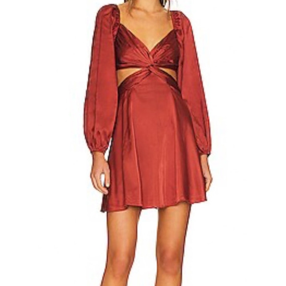 Astr the Label Anamaria cutout long sleeve minidress dress rust size Large L - Picture 1 of 6